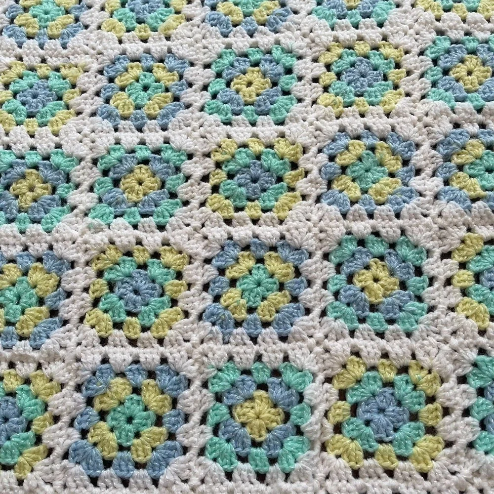 Handmade Multicolor Pastels Crochet Afghan Granny Square Baby Blanket 28x38